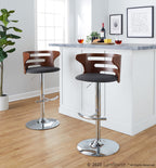 Cosi Adjustable Barstool - Set of 2 - Chrome, Walnut Wood, Charcoal Fabric