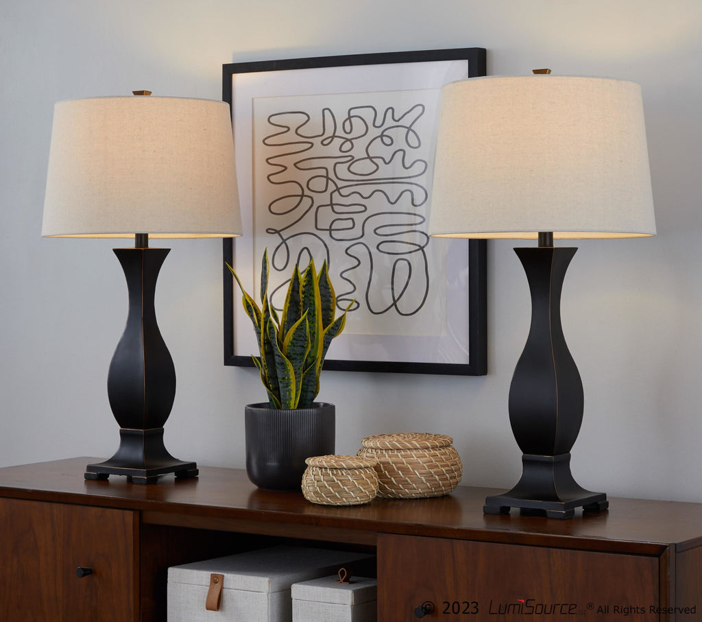Riley 29" Polyresin Table Lamp - Set of 2 - Oil Rubbed Bronze Polyresin, Oat Linen