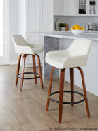 Daniella 26" Fixed-Height Counter Stool - Set of 2 - Walnut Wood, Black Metal, Cream Fabric