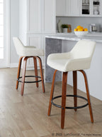 Daniella 26" Fixed-Height Counter Stool - Set of 2 - Walnut Wood, Black Metal, Cream Fabric