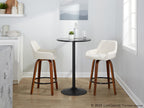 Daniella 26" Fixed-Height Counter Stool - Set of 2 - Walnut Wood, Black Metal, Cream Fabric
