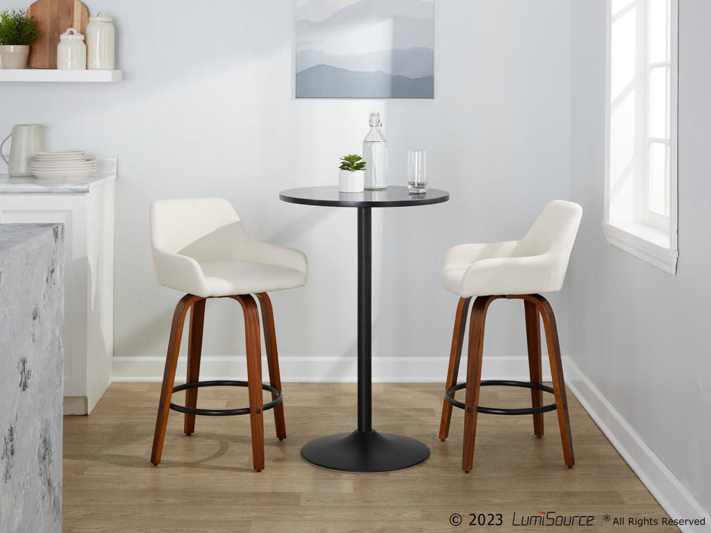 Daniella 26" Fixed-Height Counter Stool - Set of 2 - Walnut Wood, Black Metal, Cream Fabric