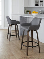 Daniella 26" Fixed-Height Counter Stool - Set of 2 - Walnut Glazed Wood, Black Metal, Grey PU