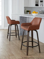 Daniella 26" Fixed-Height Counter Stool - Set of 2 - Walnut Glazed Wood, Black Metal, Camel PU