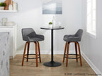 Daniella 26" Fixed-Height Counter Stool - Set of 2 - Walnut Wood, Black Metal, Grey PU