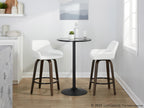 Daniella 26" Fixed-Height Counter Stool - Set of 2 - Walnut Glazed Wood, Black Metal, White PU