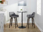 Daniella 26" Fixed-Height Counter Stool - Set of 2 - Walnut Glazed Wood, Black Metal, Grey PU