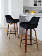 Daniella 26" Fixed-Height Counter Stool - Set of 2 - Walnut Wood, Black Metal, Black Velvet