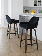 Daniella 26" Fixed-Height Counter Stool - Set of 2 - Walnut Glazed Wood, Black Metal, Black Velvet