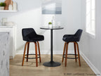 Daniella 26" Fixed-Height Counter Stool - Set of 2 - Walnut Wood, Black Metal, Black Velvet