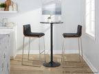 Mason Mara 30" Fixed-Height Barstool - Set of 2 - Stainless Steel, Walnut Wood, Black PU