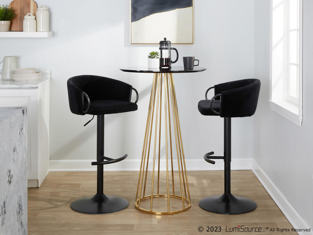 Claire Adjustable Barstool – Set of 2 - Black Metal, Black Velvet