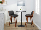 Corazza 24" Fixed-Height Counter Stool - Set of 2 - Walnut Wood, Charcoal Fabric, Black Metal