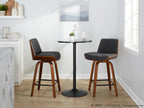 Corazza 24" Fixed-Height Counter Stool - Set of 2 - Walnut Wood, Charcoal Fabric, Black Metal