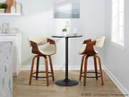 Curvini 24" Fixed-Height Counter Stool - Set of 2 - Walnut Wood, Cream Fabric, Black Metal