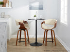 Curvini 24" Fixed-Height Counter Stool - Set of 2 - Walnut Wood, Cream Fabric, Black Metal