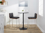 Mason Mara 26" Fixed-Height Counter Stool - Set of 2 - Brushed Stainless Steel, Walnut Wood, Black PU