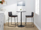 Mason Mara 26" Fixed-Height Counter Stool - Set of 2 - Black Metal, Walnut Wood, Black PU