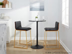 Mason Mara 26" Fixed-Height Counter Stool - Set of 2 - Gold Metal, Walnut Wood, Black PU