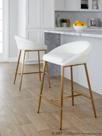 Matisse 26" Fixed-Height Counter Stool - Set of 2 - Gold Metal, White PU