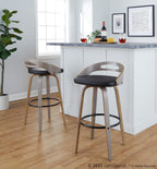 Cassis 30" Fixed-Height Barstool - Set of 2 - Light Grey Wood, Black PU, Black Metal