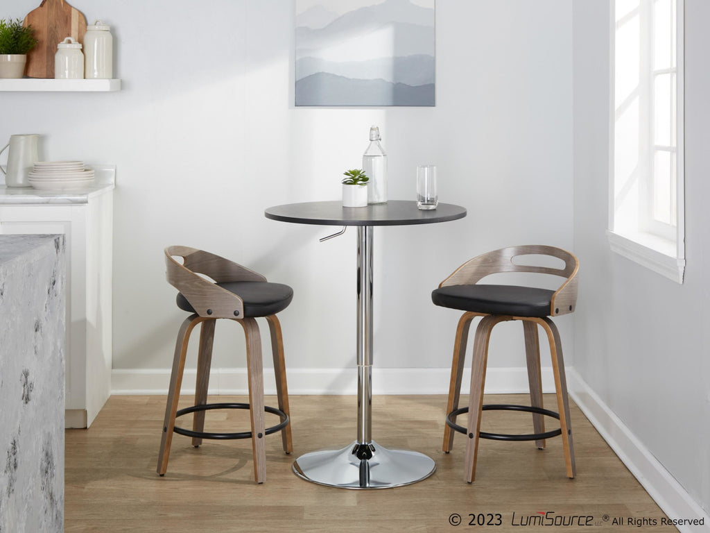 Cassis 24" Fixed-Height Counter Stool - Set of 2 - Light Grey Wood, Black PU, Black Metal