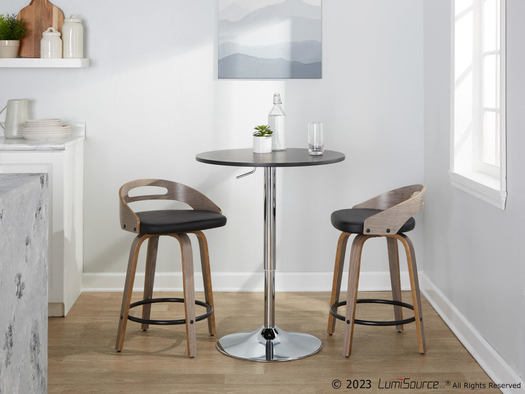 Cassis 24" Fixed-Height Counter Stool - Set of 2 - Light Grey Wood, Black PU, Black Metal