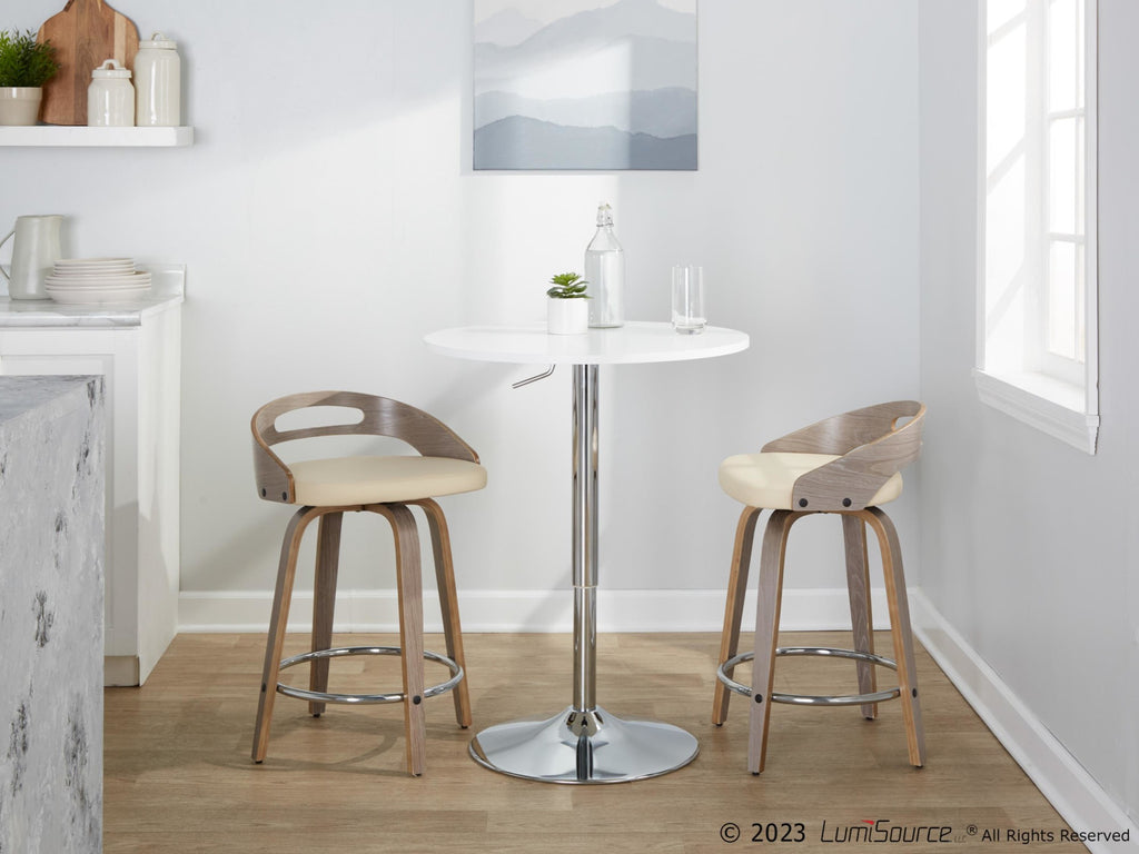 Cassis 24" Fixed-Height Counter Stool - Set of 2 - Light Grey Wood, Cream PU, Chrome Metal