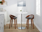 Cassis 24" Fixed-Height Counter Stool - Set of 2 - Walnut Wood, Grey PU, Chrome Metal