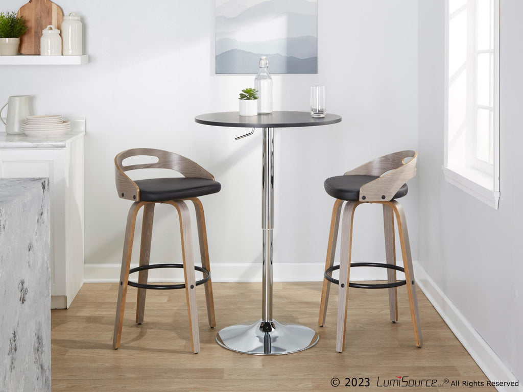 Cassis 24" Fixed-Height Counter Stool - Set of 2 - Light Grey Wood, Black PU, Black Metal