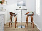 Cassis 30" Fixed-Height Barstool - Set of 2 - Walnut Wood, Grey PU, Chrome Metal