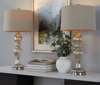 Spade 30" Glass Table Lamp - Set of 2 - Mercury Glass, Brushed Nickel, Natural Linen