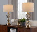 Linx Twist 29" Metal Table Lamp - Set of 2 - Antique Soft Brass, White Linen