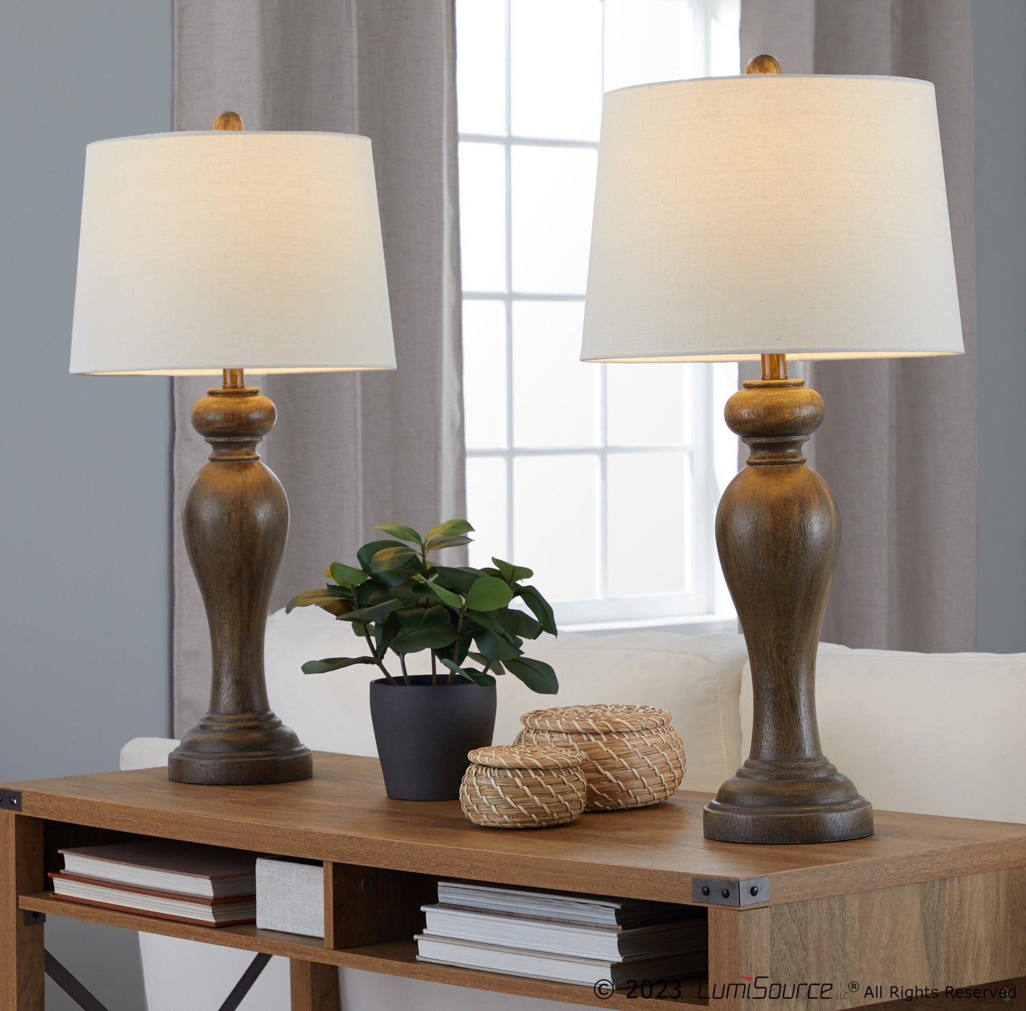 Peppa 31" Polyresin Table Lamp - Set of 2 - Opal Grey Polyresin, Off-white Linen