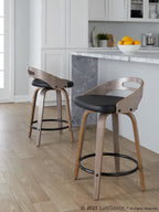 Cassis 24" Fixed-Height Counter Stool - Set of 2 - Light Grey Wood, Black PU, Black Metal