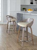 Cassis 24" Fixed-Height Counter Stool - Set of 2 - Light Grey Wood, Cream PU, Chrome Metal