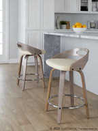 Cassis 24" Fixed-Height Counter Stool - Set of 2 - Light Grey Wood, Cream PU, Chrome Metal
