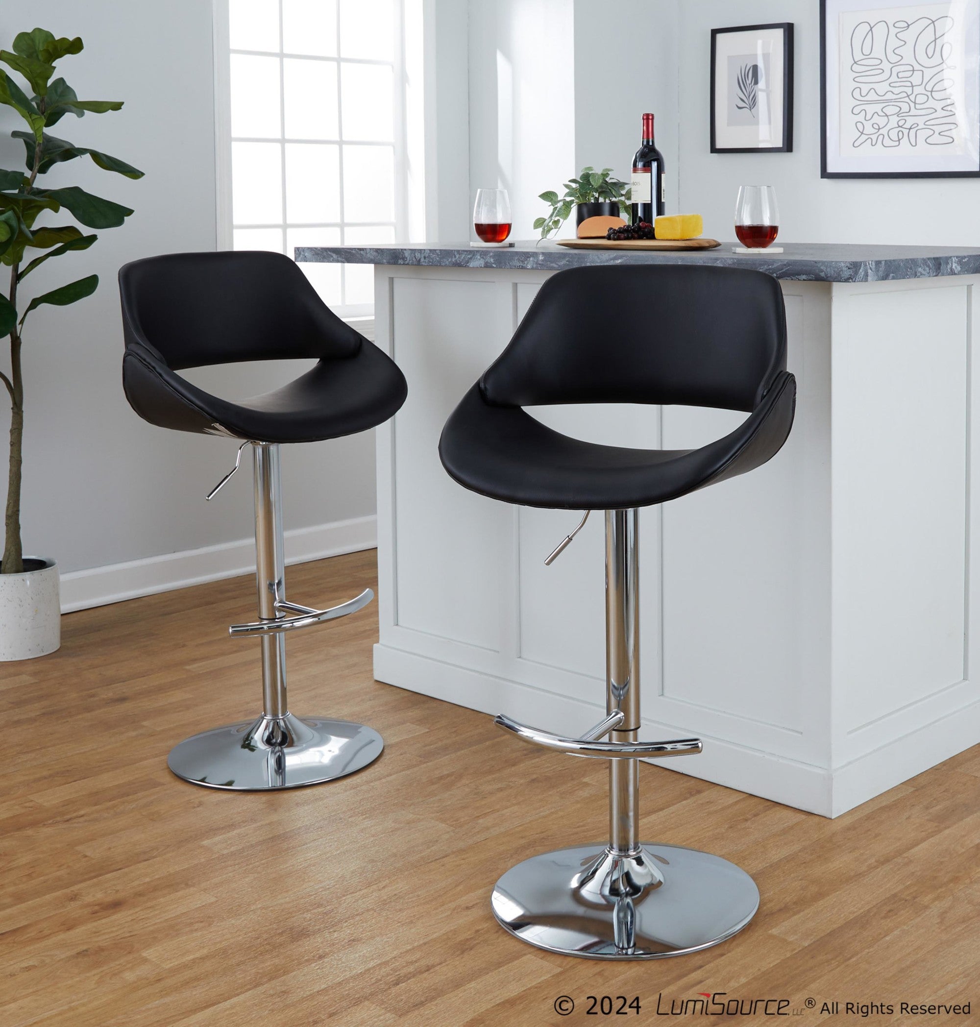 Fabrico Adjustable Barstool - Set of 2 - Chrome, Black PU