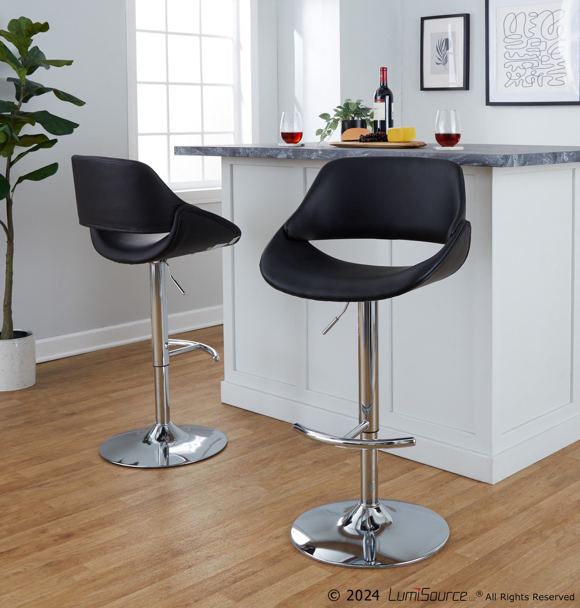 Fabrico Adjustable Barstool - Set of 2 - Chrome, Black PU