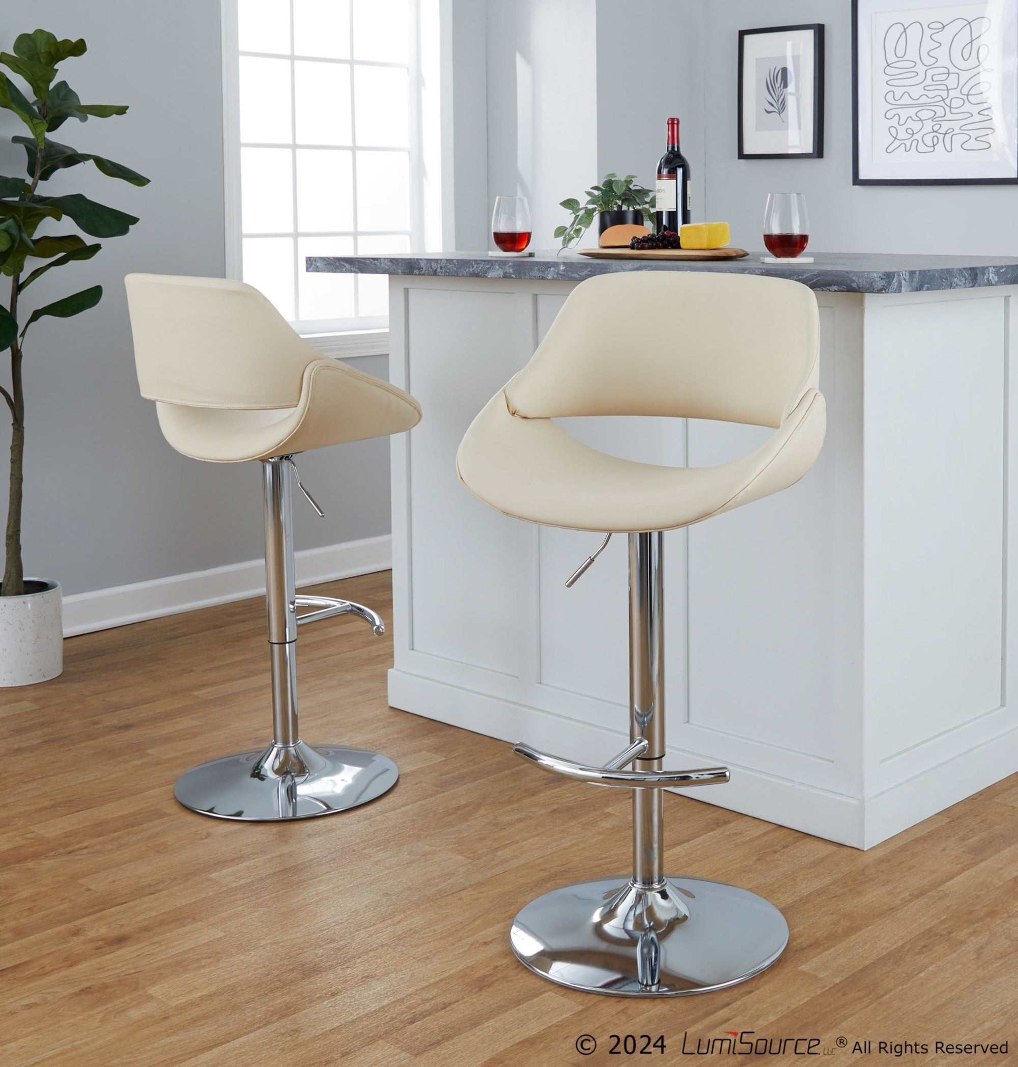 Fabrico Adjustable Barstool - Set of 2 - Chrome, Cream PU