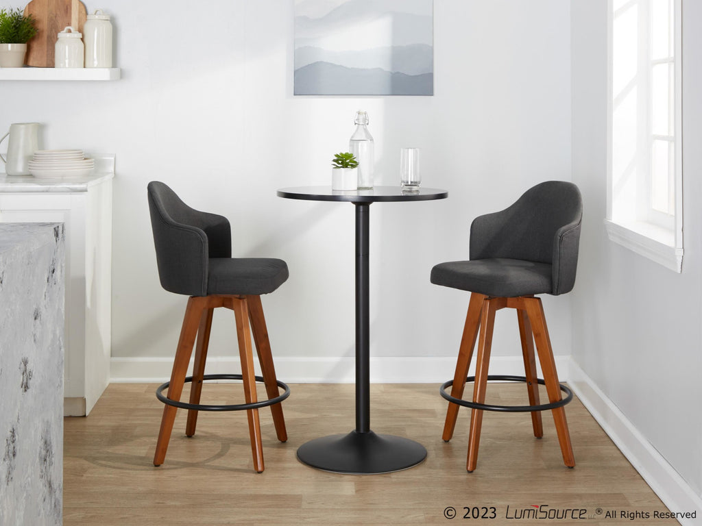 Ahoy 26" Fixed-Height Counter Stool - Set of 2 - Walnut Bamboo, Charcoal Fabric, Black Metal