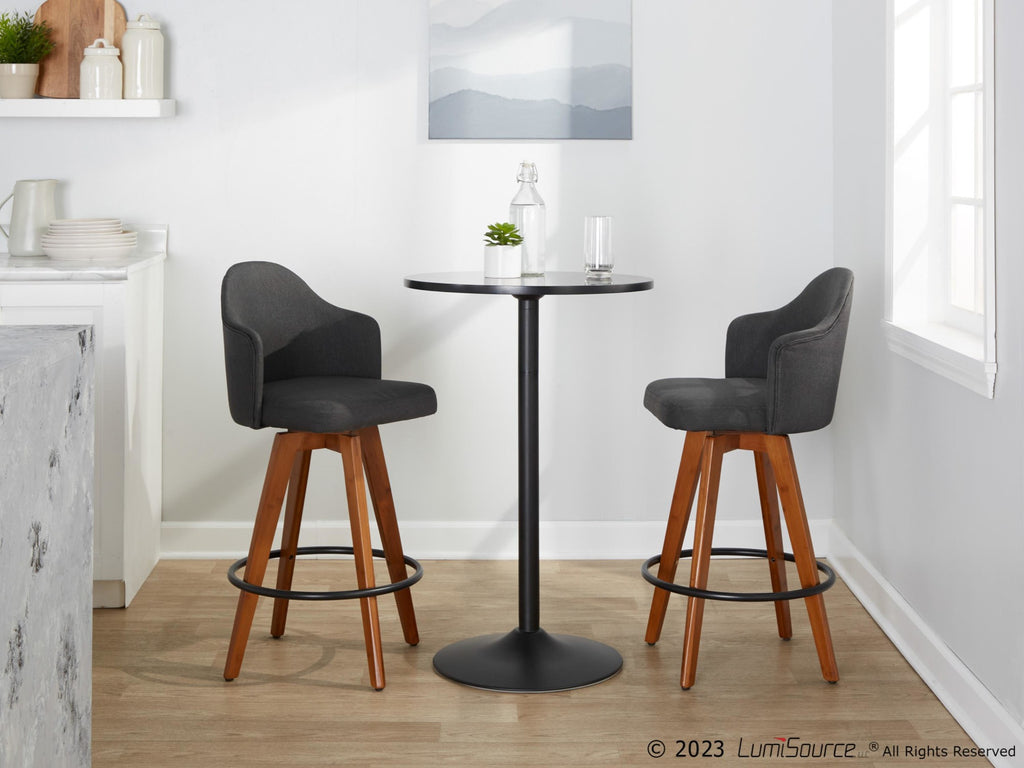 Ahoy 26" Fixed-Height Counter Stool - Set of 2 - Walnut Bamboo, Charcoal Fabric, Black Metal