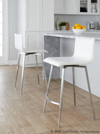 Mara Upholstered 26" Fixed-Height Counter Stool - Set of 2 - Stainless Steel, White PU