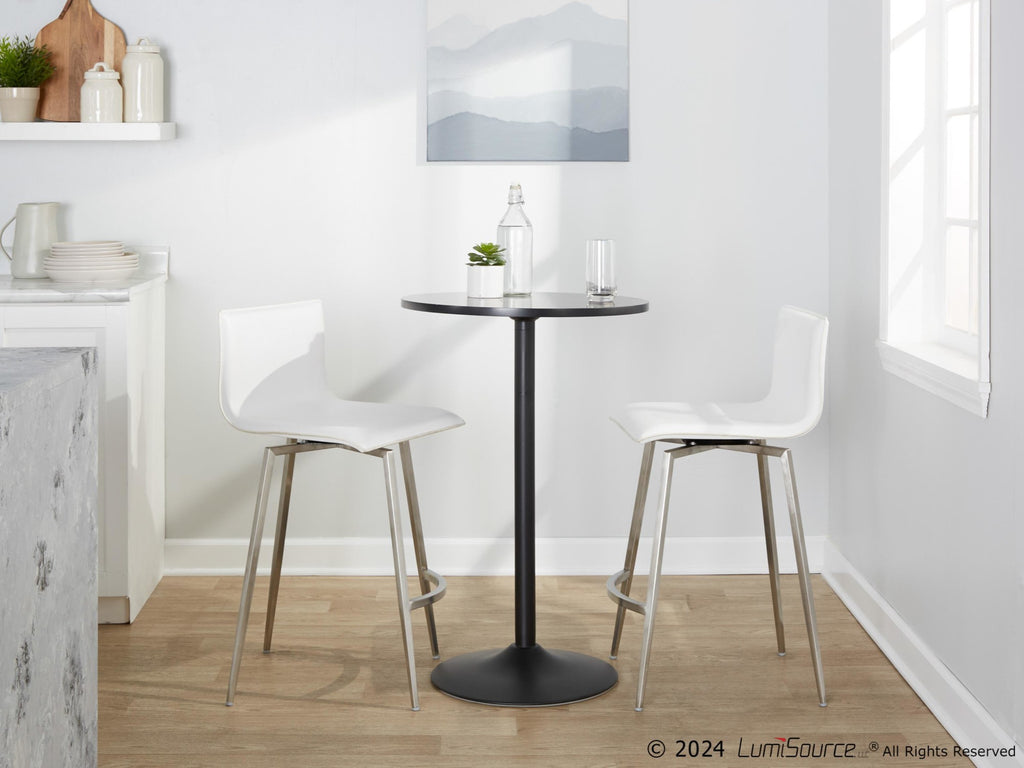 Mara Upholstered 26" Fixed-Height Counter Stool - Set of 2 - Stainless Steel, White PU