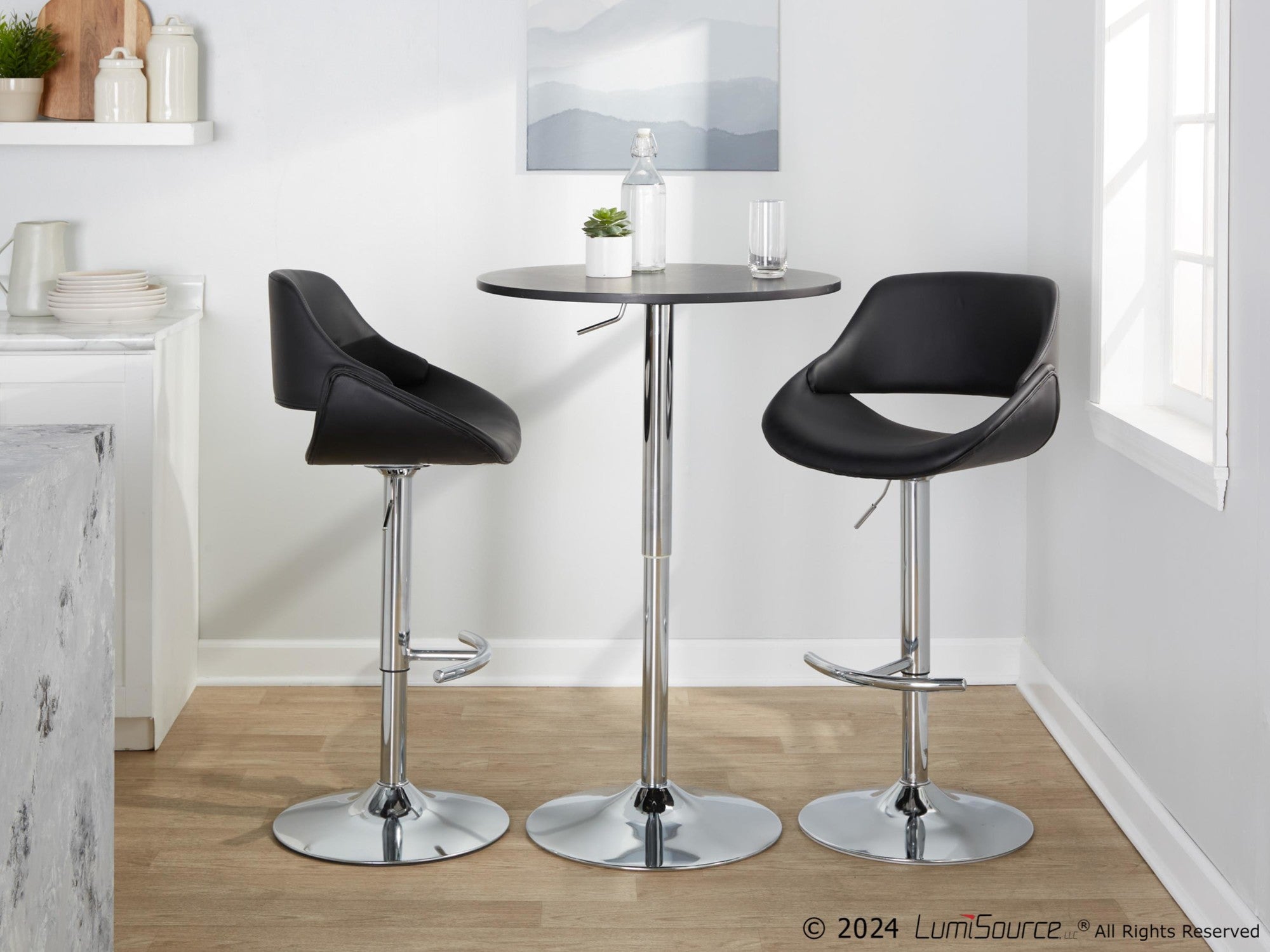 Fabrico Adjustable Barstool - Set of 2 - Chrome, Black PU