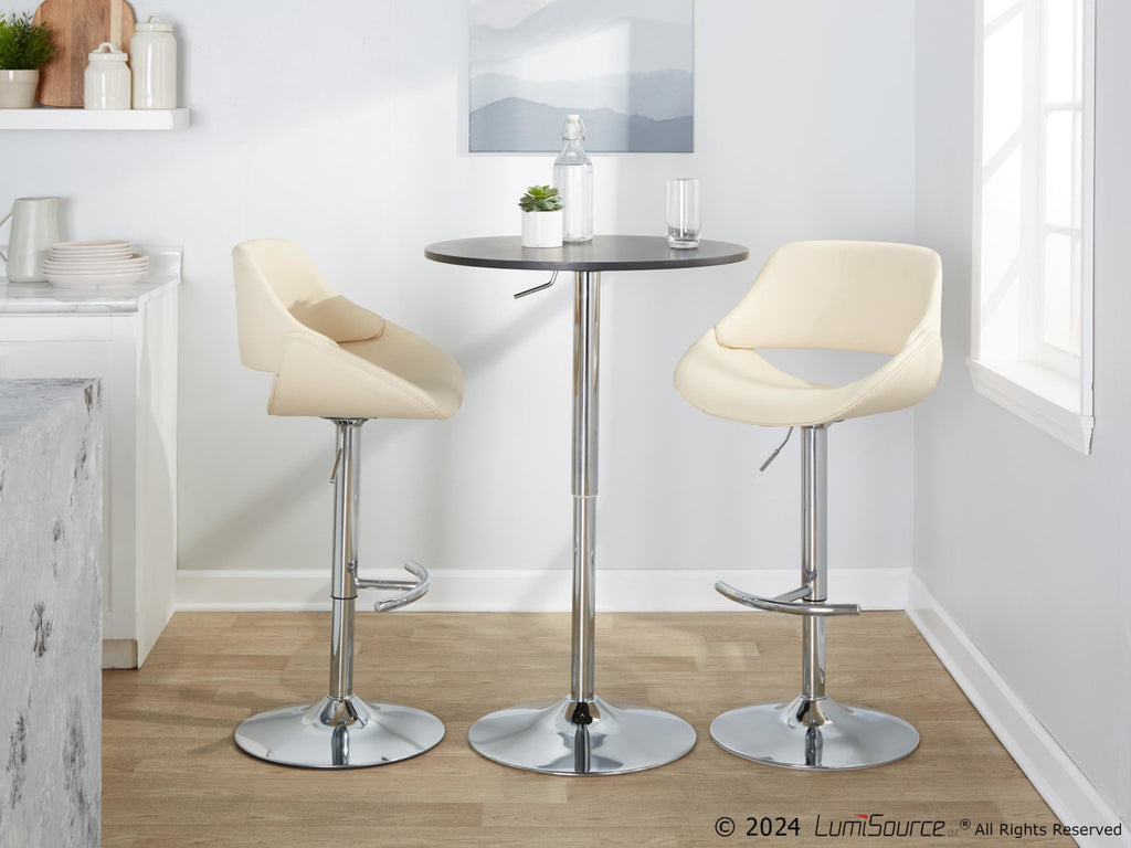 Fabrico Adjustable Barstool - Set of 2 - Chrome, Cream PU