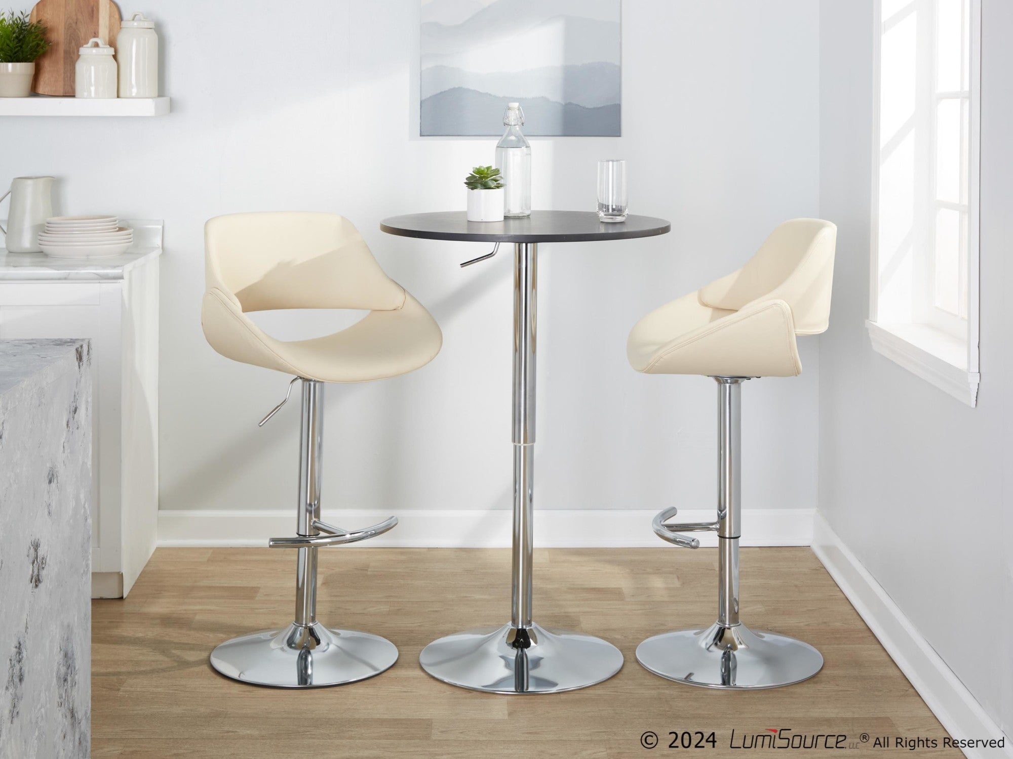 Fabrico Adjustable Barstool - Set of 2 - Chrome, Cream PU