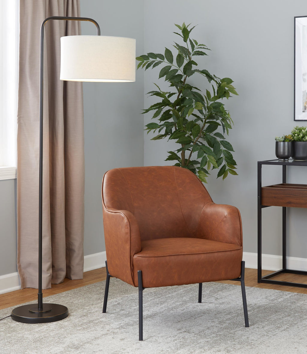 Puck 63" Metal Floor Lamp - Oil Rubbed Bronze, Beige Linen