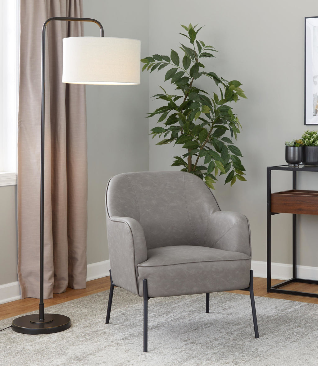 Puck 63" Metal Floor Lamp - Oil Rubbed Bronze, Beige Linen