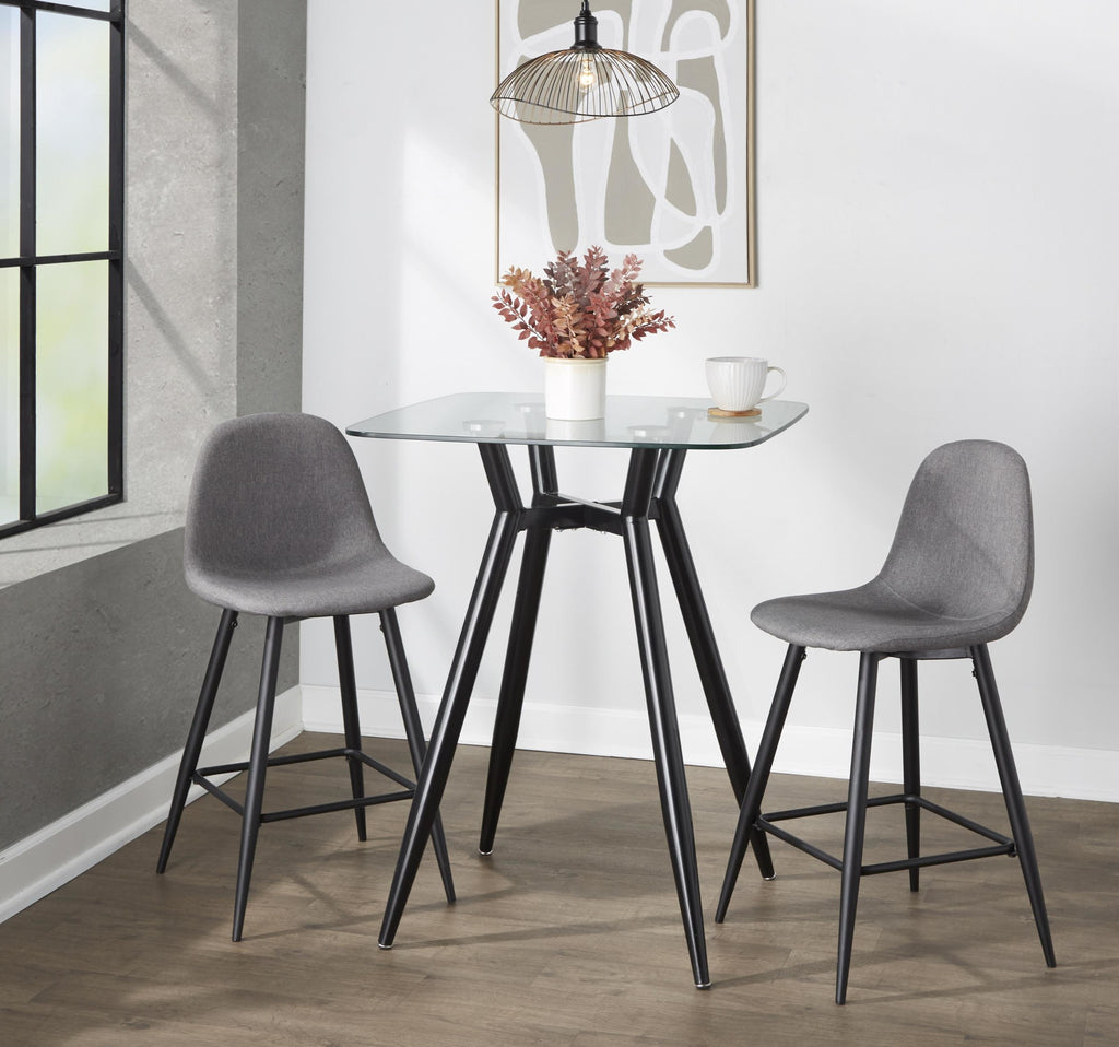 Clara Square Counter Table - Black Metal, Clear Glass